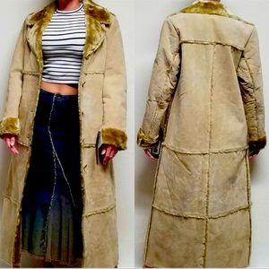 Brandon Thomas 100% Leather Suede Long Length Faux Fur Coat Size M